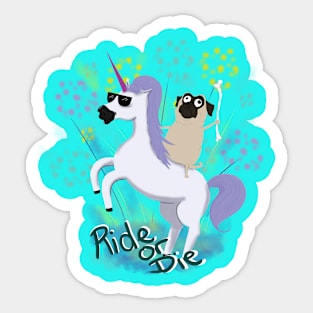 Pug Riding Unicorn Sticker